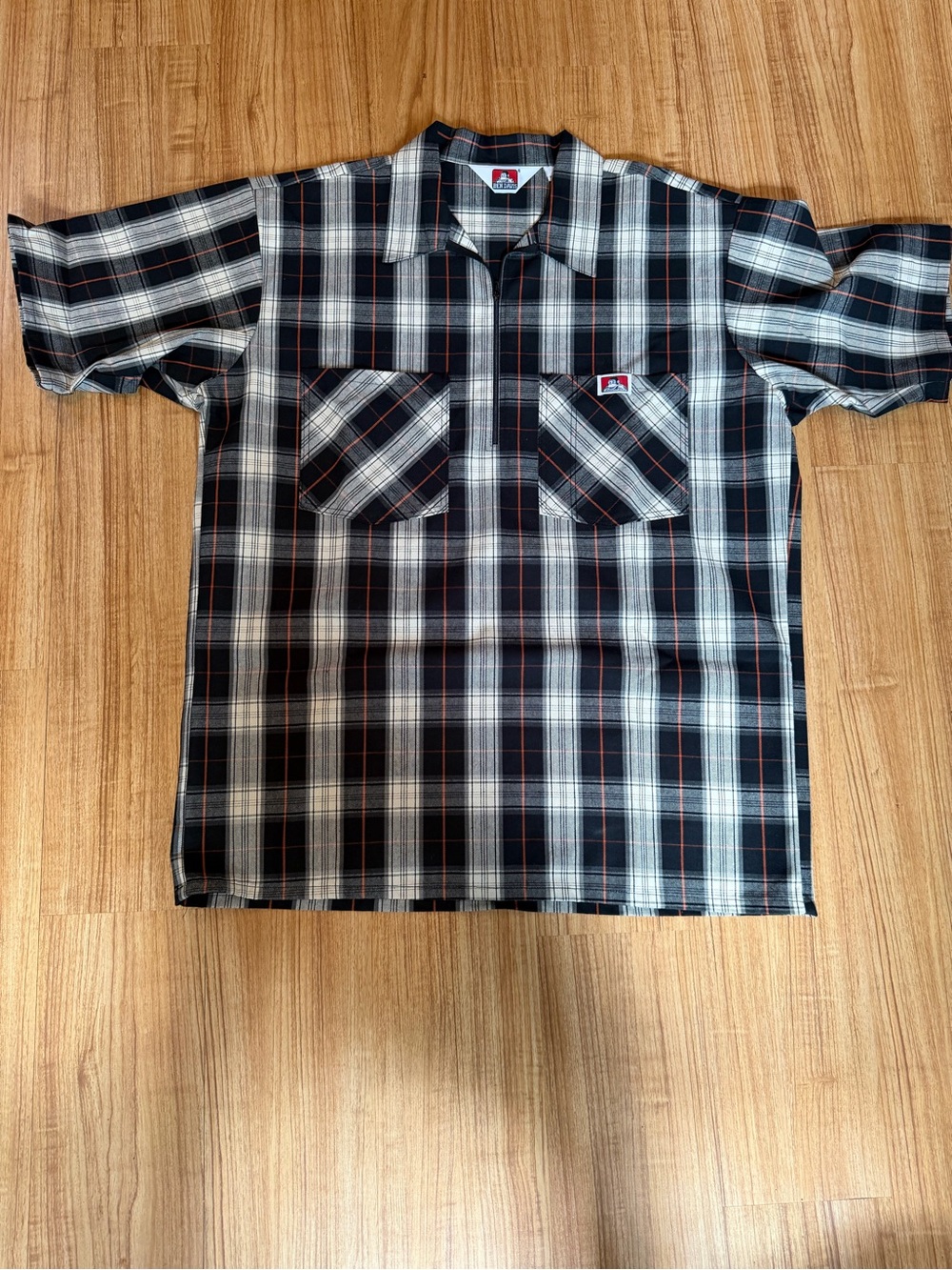Ben Davis Black & Cream Plaid Short-Sleeve half zip